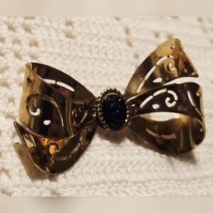 VTG Coro Goldtone Bow Black Cameo 2.5" Bow Brooch Pin
